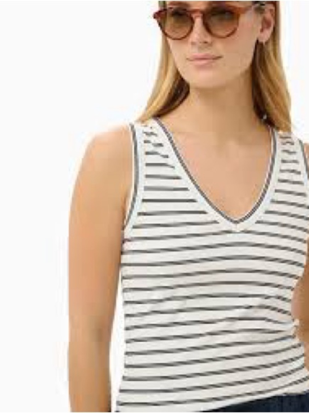 J. Crew Striped V-Neck Tank - White & Black Stripes